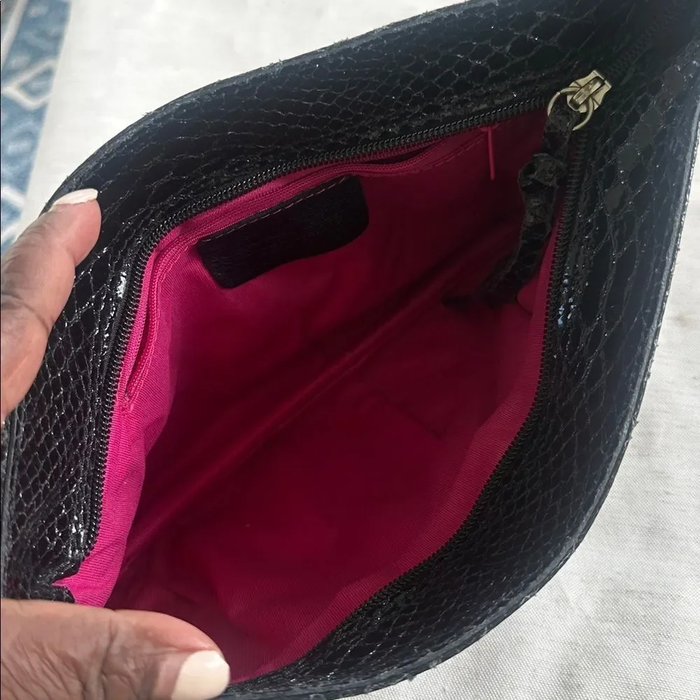 MAURIZIO TAIUTI BLACK LEATHER SNAKESKIN CLUTCH BAG